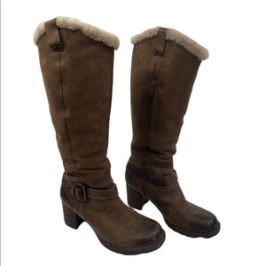 Born Brown Tall Sherpa Lined Block Heel Boots Size 9 1/2 Women's